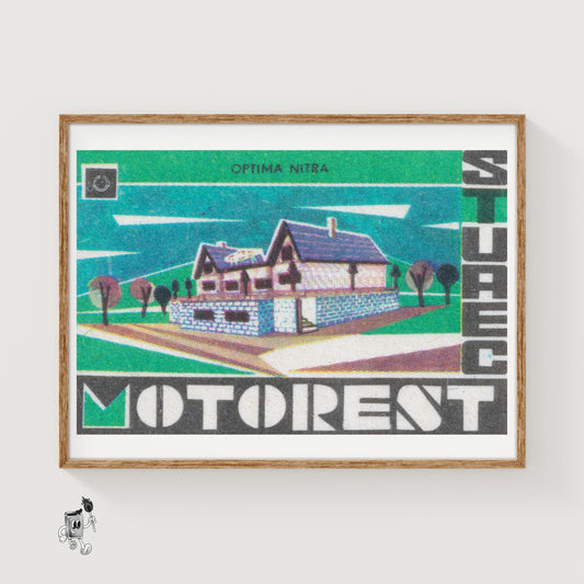 Forest Motel - vintage matchbox label print