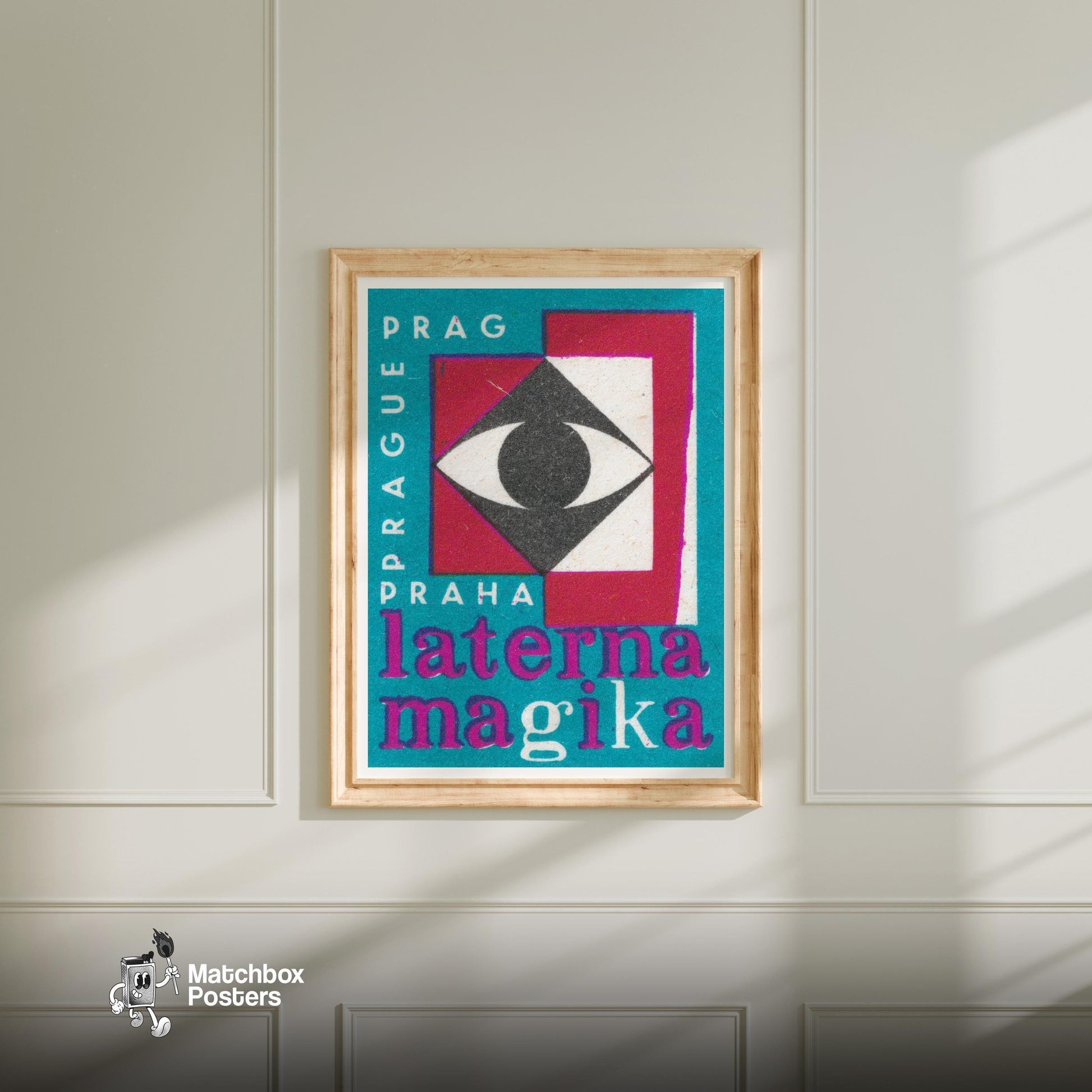 Geometric Eye Design - vintage matchbox label print - bedroom mockup