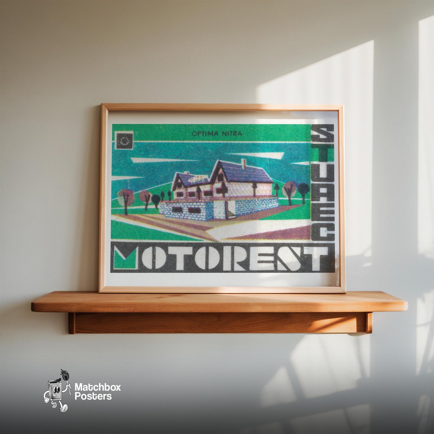 Forest Motel - vintage matchbox label print - size comparison