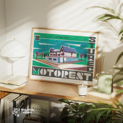 Forest Motel - vintage matchbox label print - office wall