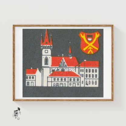Red Roof Mansion - vintage matchbox label print