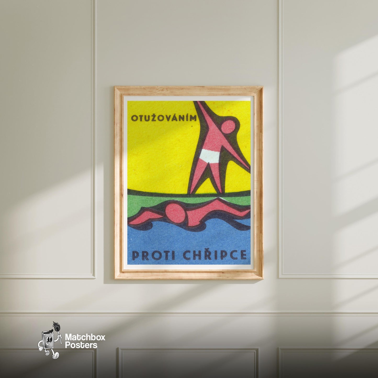 Exercise - vintage matchbox label print - bedroom mockup