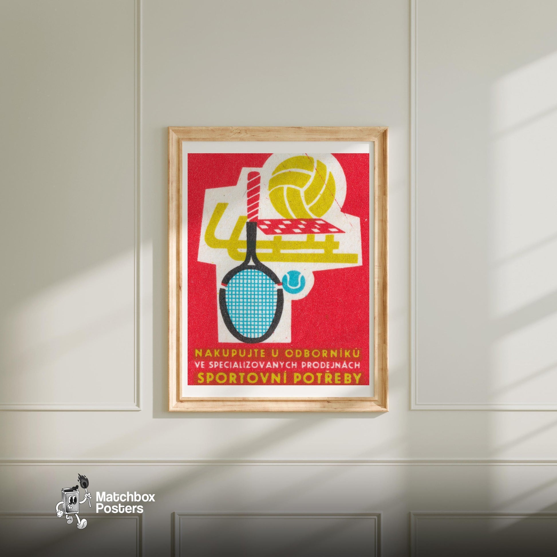 Specialized Sports Store - vintage matchbox label print - bedroom mockup