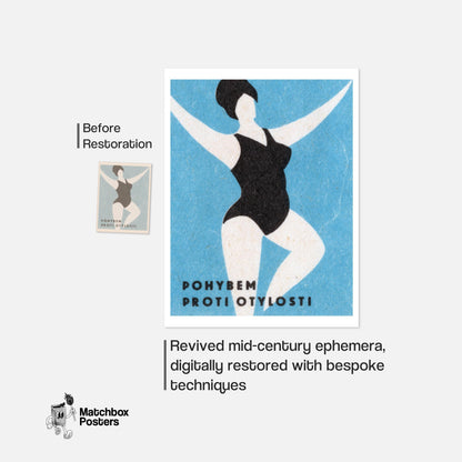 Woman in Swimsuit - vintage matchbox label print - framed wall art preview