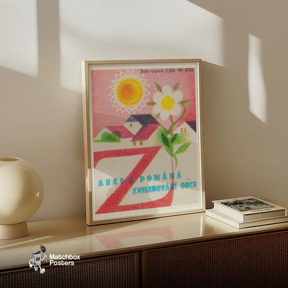 Sun and Flower Village - vintage matchbox label print - size comparison