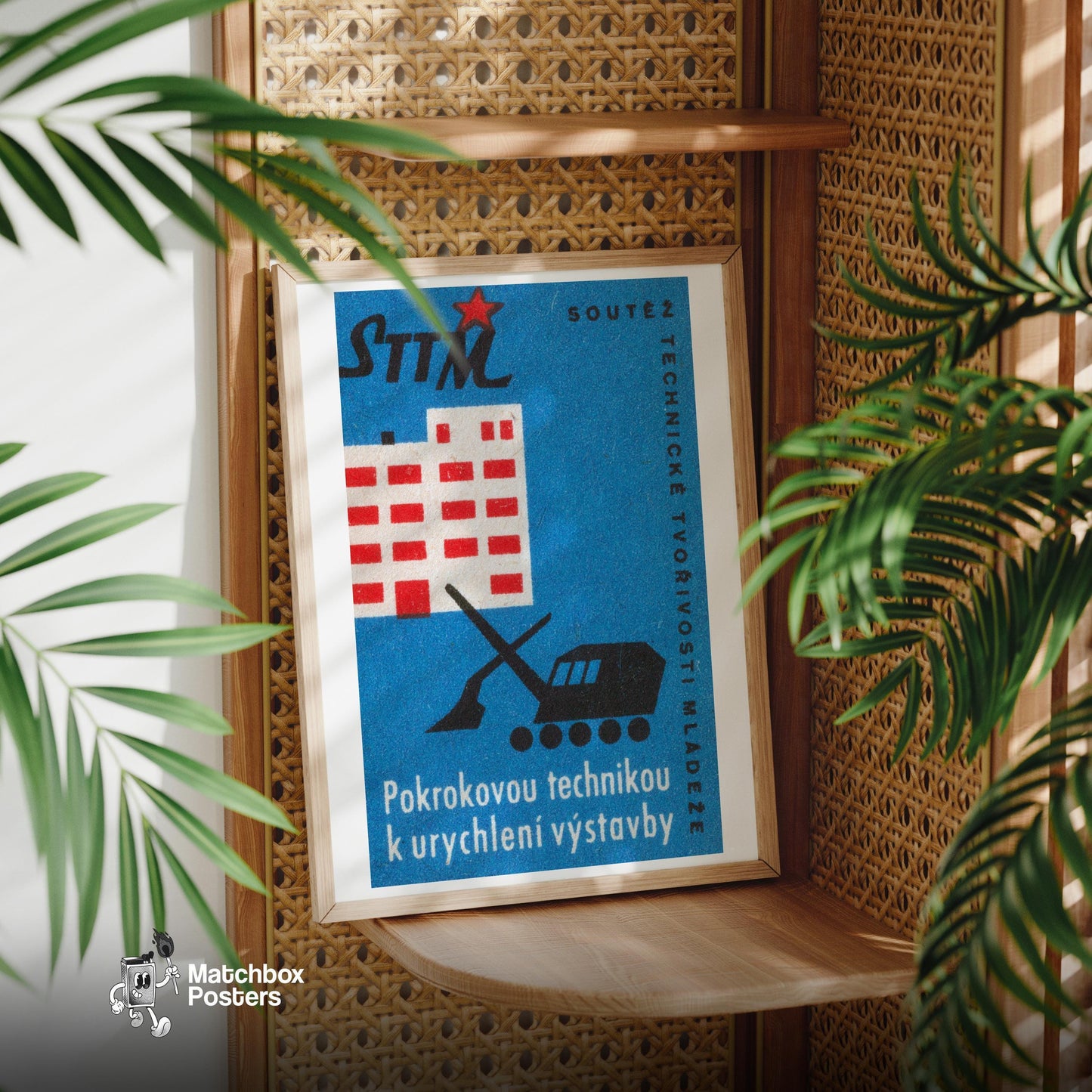 Efficient Construction - vintage matchbox label print - office wall