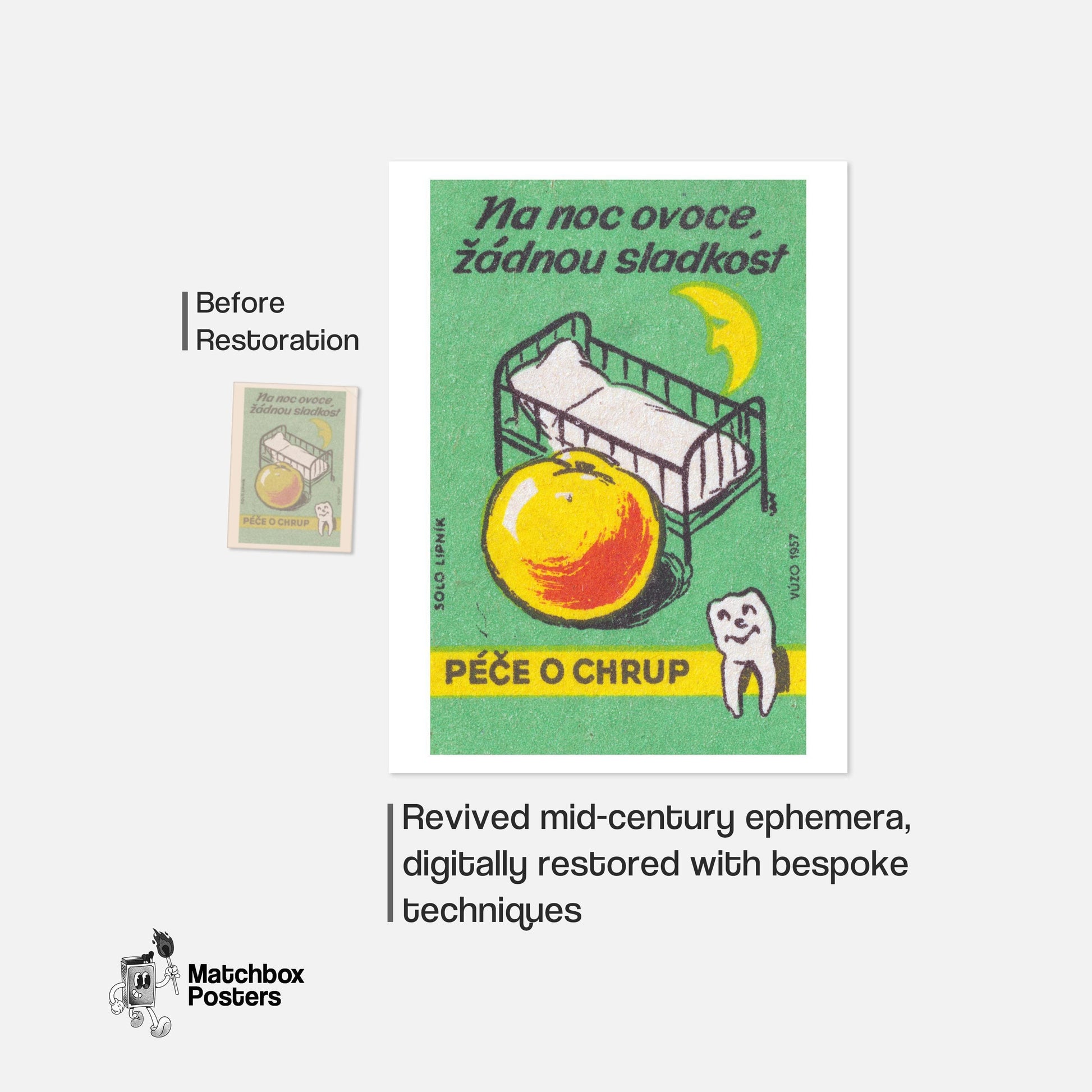 Fruit at Night, No Sweets - vintage matchbox label print - framed wall art preview