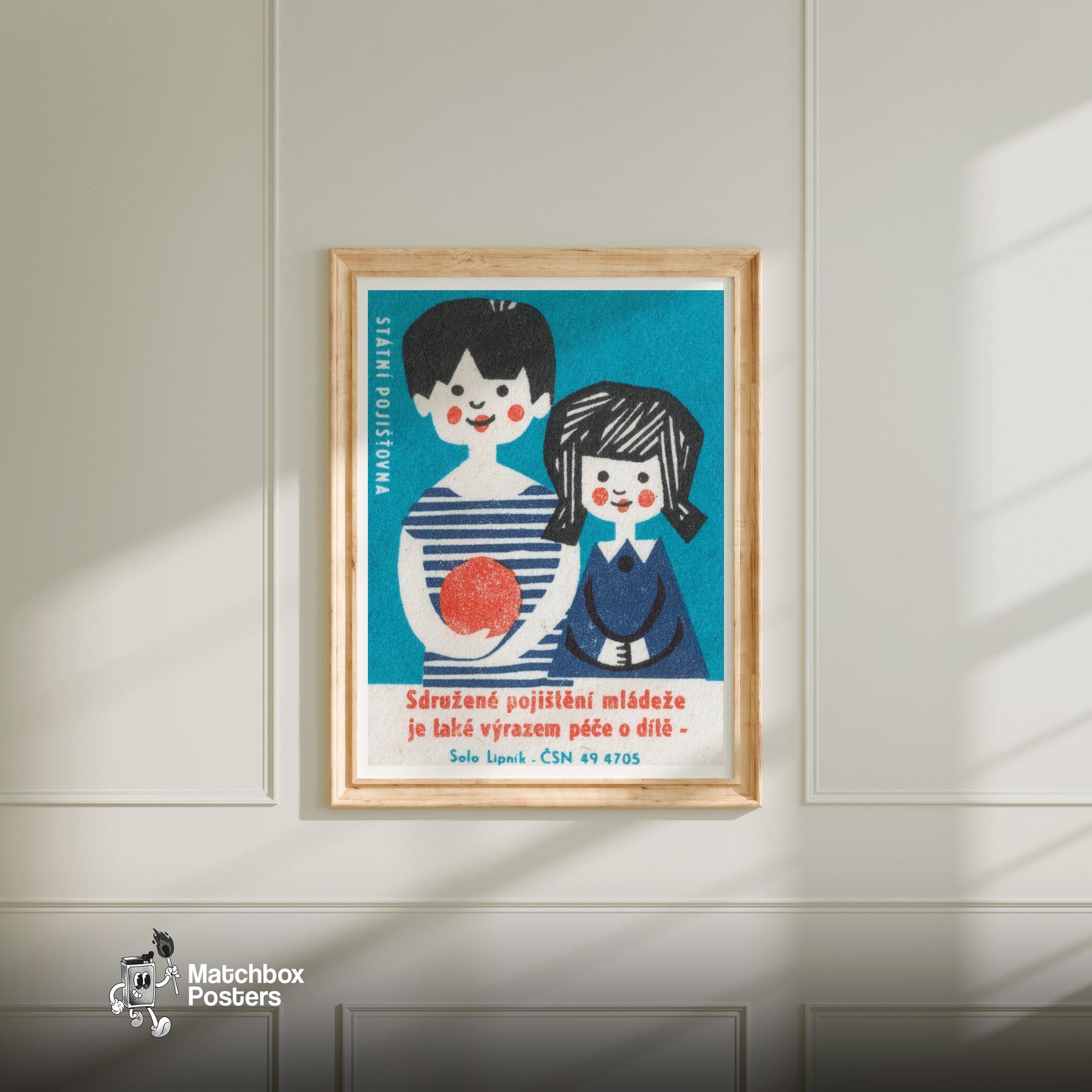Happy Children - vintage matchbox label print - bedroom mockup