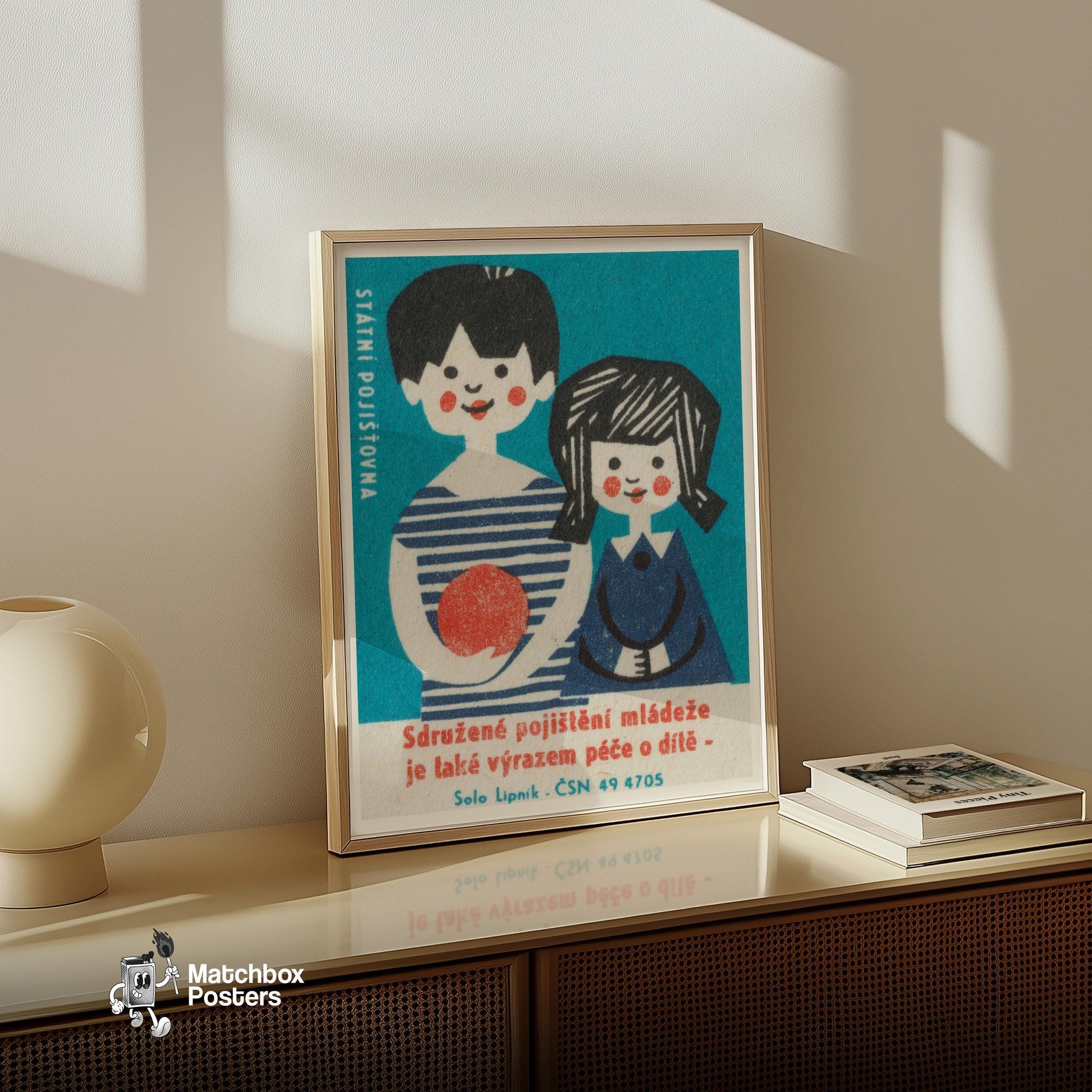 Happy Children - vintage matchbox label print - size comparison