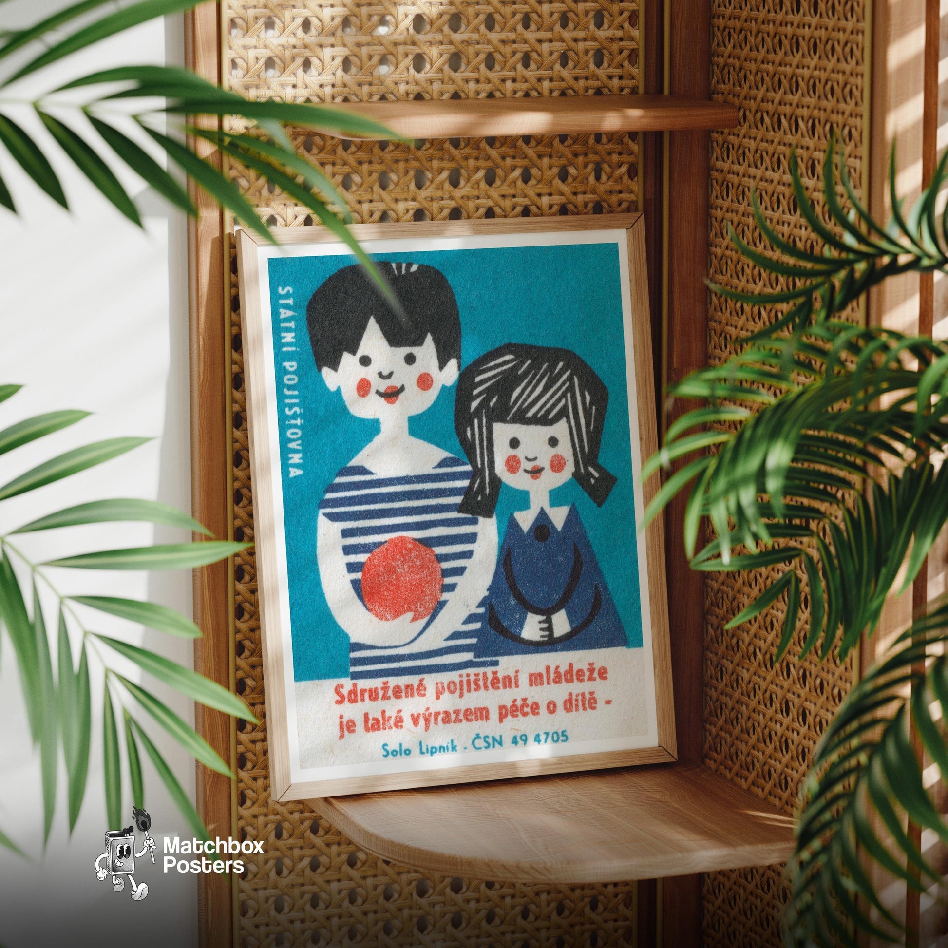 Happy Children - vintage matchbox label print - office wall