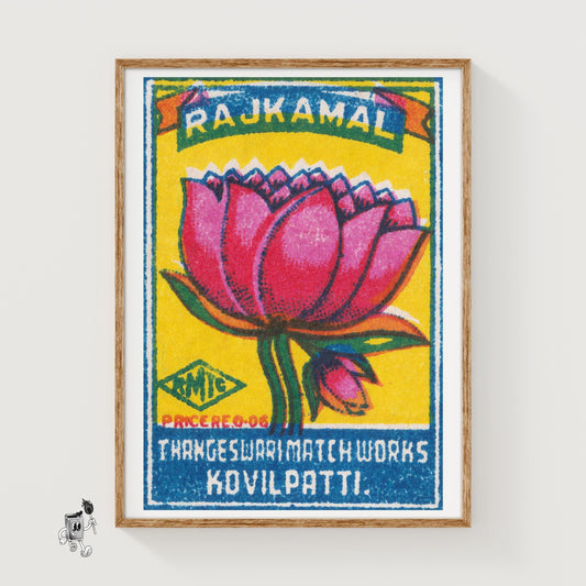 Pink Lotus Flower - vintage matchbox label print