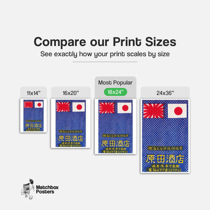 Japanese Flags - vintage matchbox label print - gallery wall preview