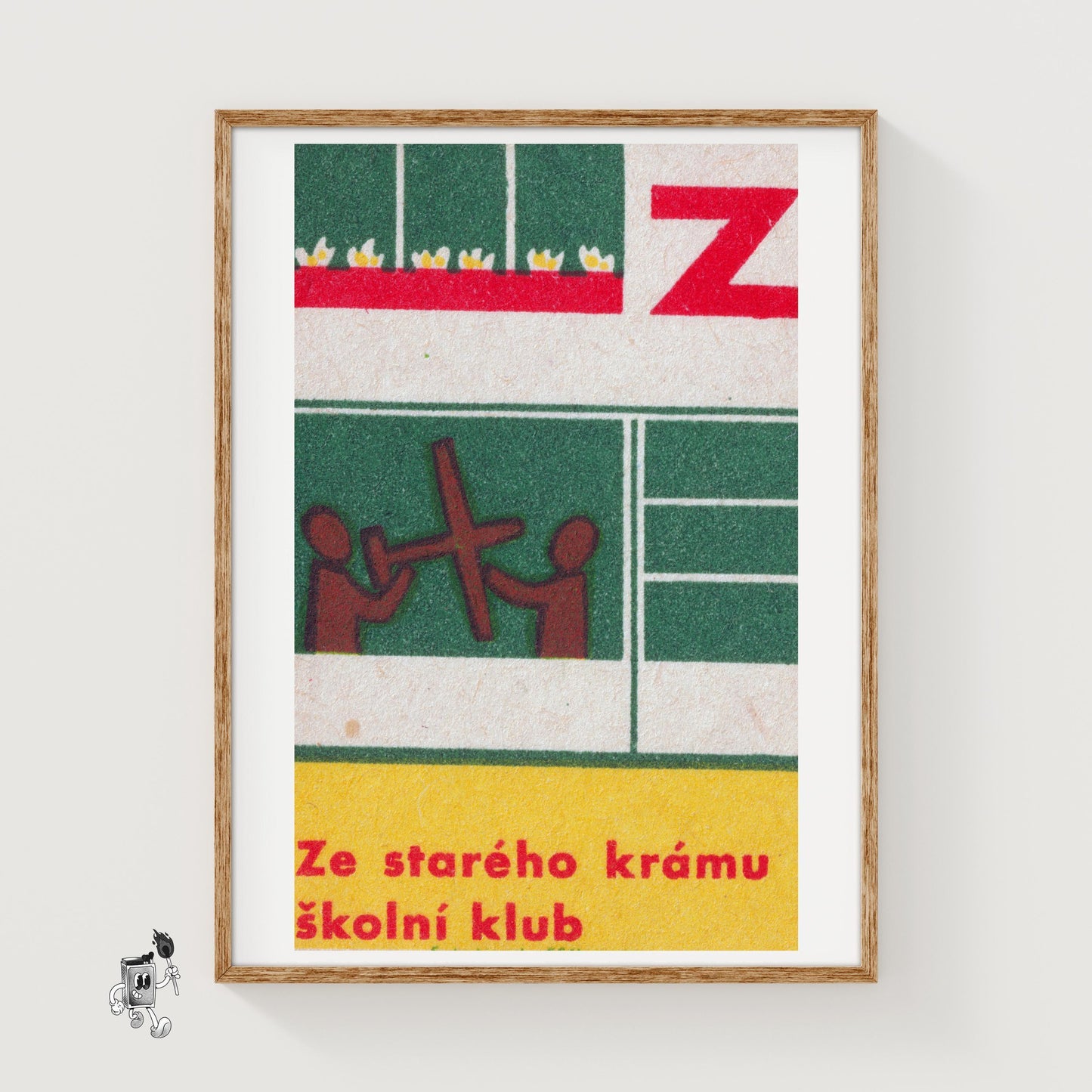 Two Figures with Cross - vintage matchbox label print