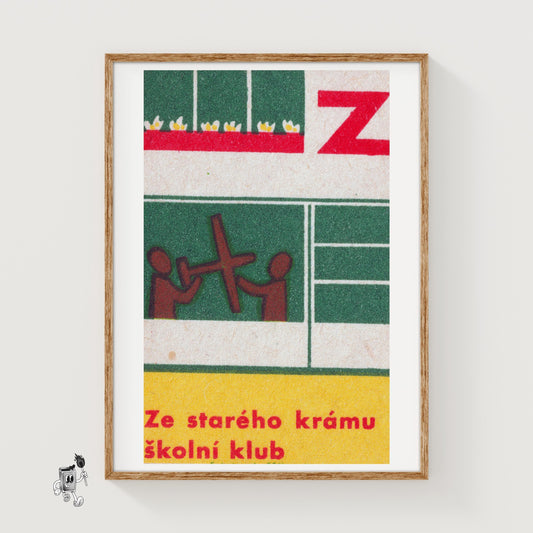 Two Figures with Cross - vintage matchbox label print