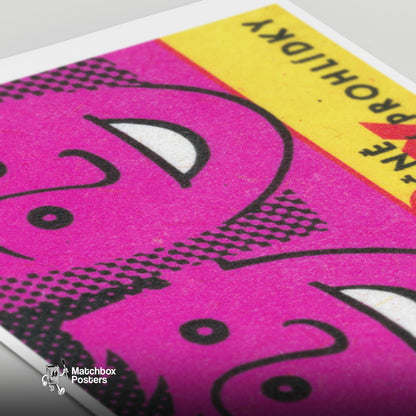 Smiling Faces - vintage matchbox label print - close-up detail