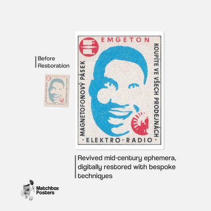 Electric Radio Presenter - vintage matchbox label print - framed wall art preview
