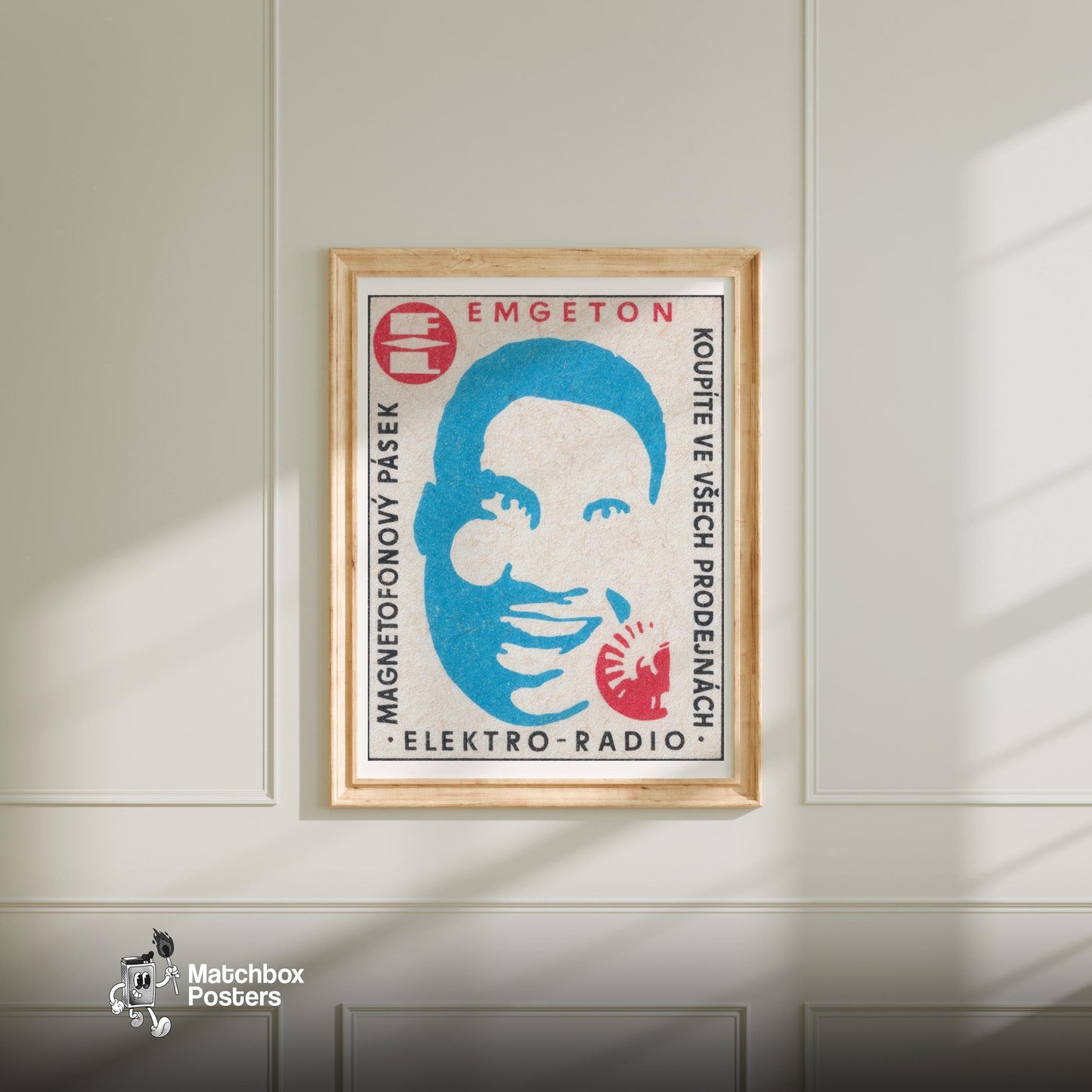 Electric Radio Presenter - vintage matchbox label print - bedroom mockup