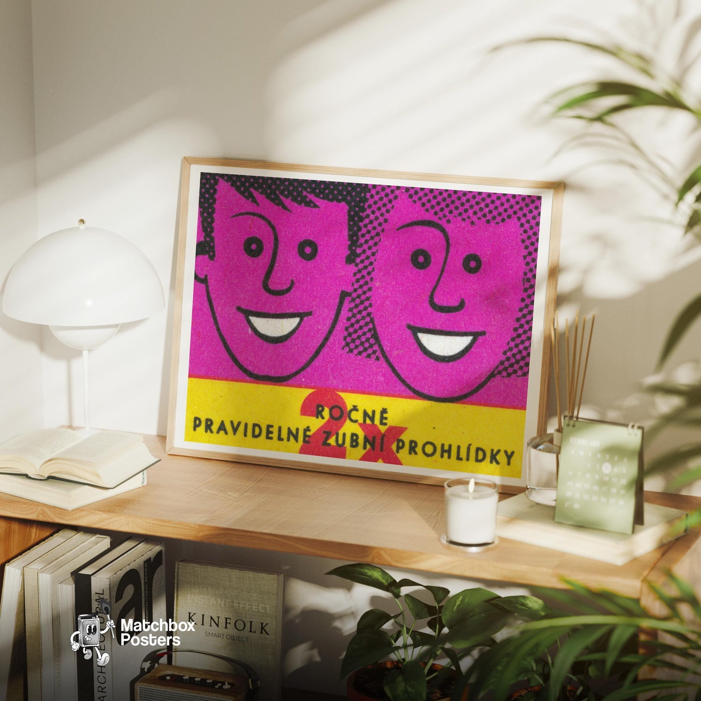 Smiling Faces - vintage matchbox label print - office wall