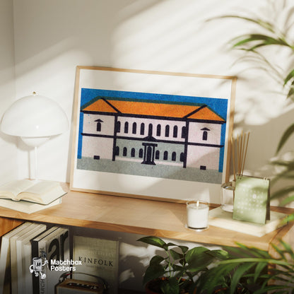 Orange Roof Mansion - vintage matchbox label print - office wall