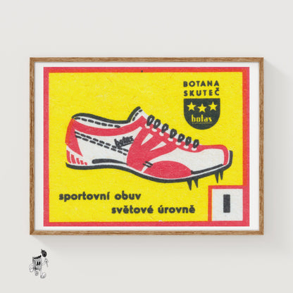 Red SPort Shoe - vintage matchbox label print