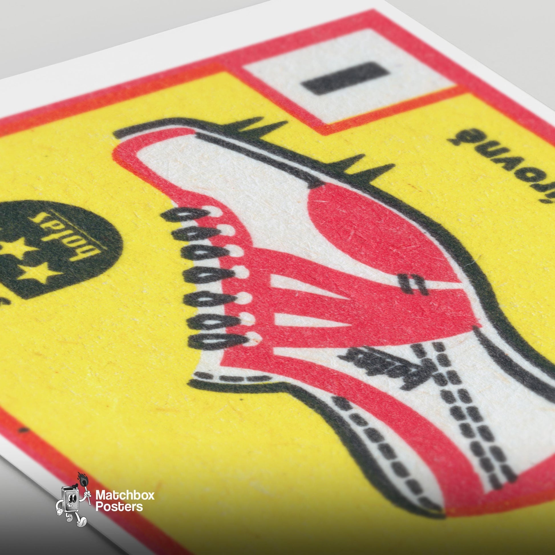 Red SPort Shoe - vintage matchbox label print - close-up detail