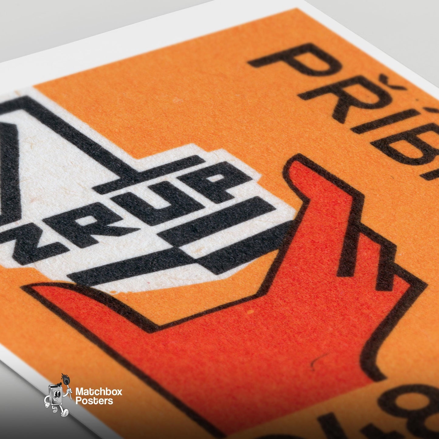 Industrial Hand - vintage matchbox label print - close-up detail