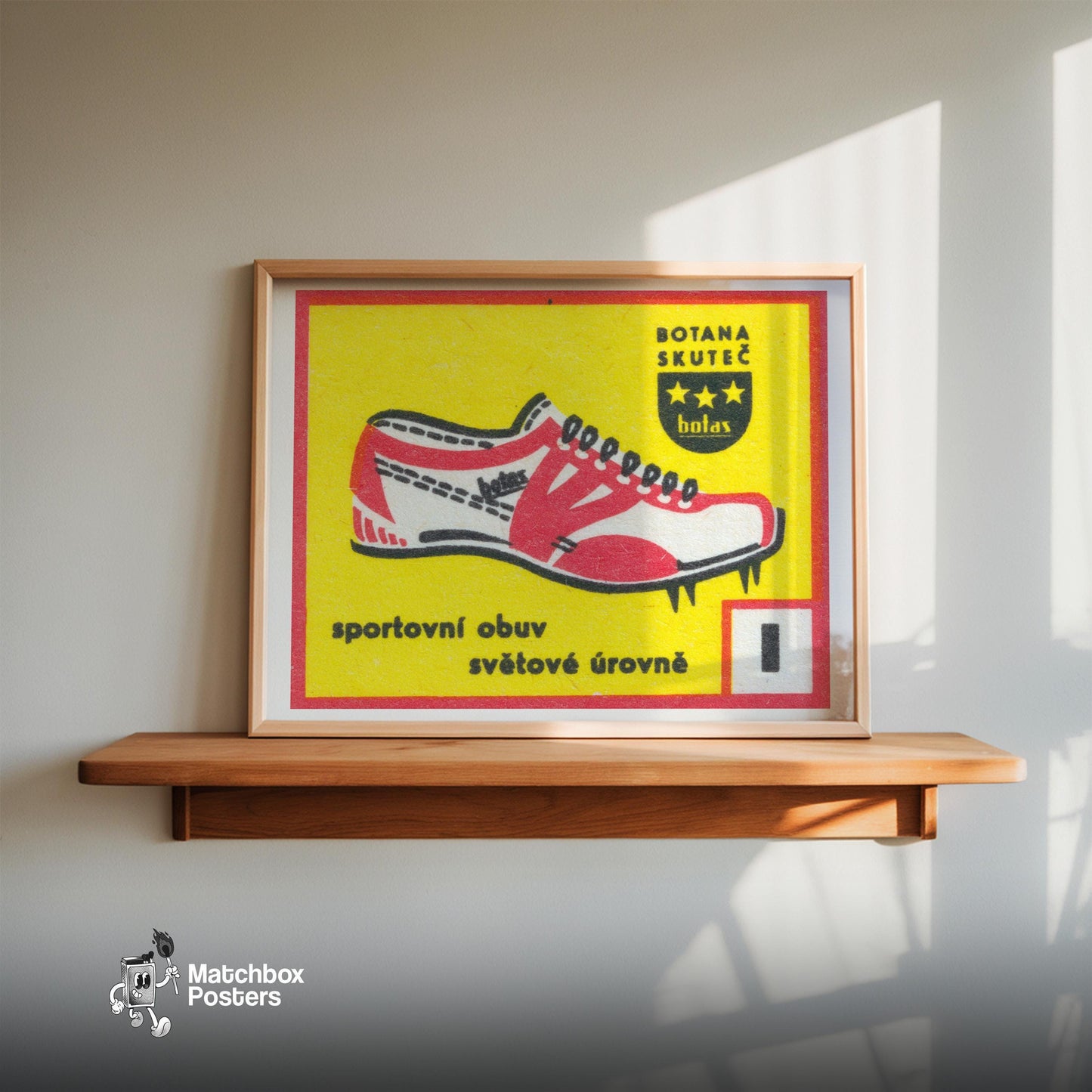 Red SPort Shoe - vintage matchbox label print - size comparison