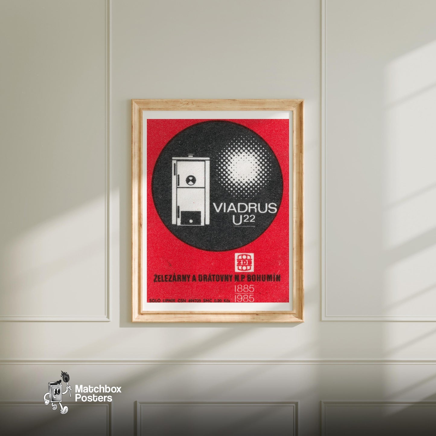 Illustration Of A Boiler - vintage matchbox label print - bedroom mockup
