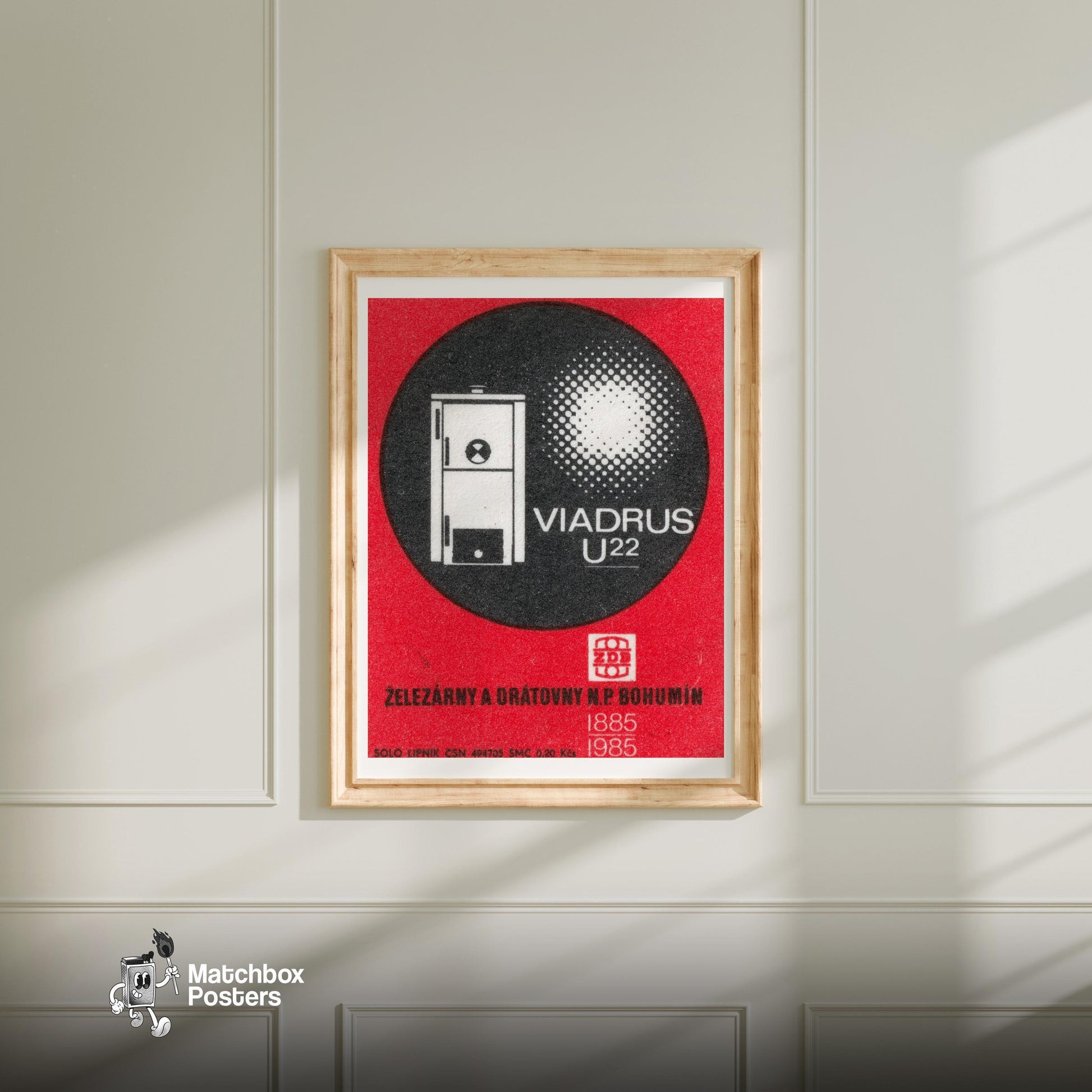 Illustration Of A Boiler - vintage matchbox label print - bedroom mockup