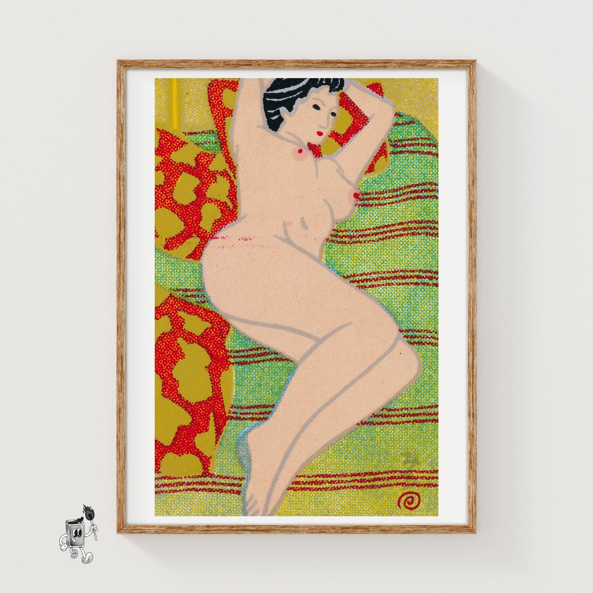 Reclining Nude Woman - vintage matchbox label print