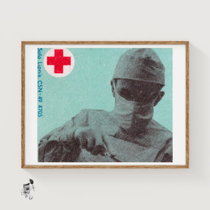 Surgeon with Red Cross - vintage matchbox label print