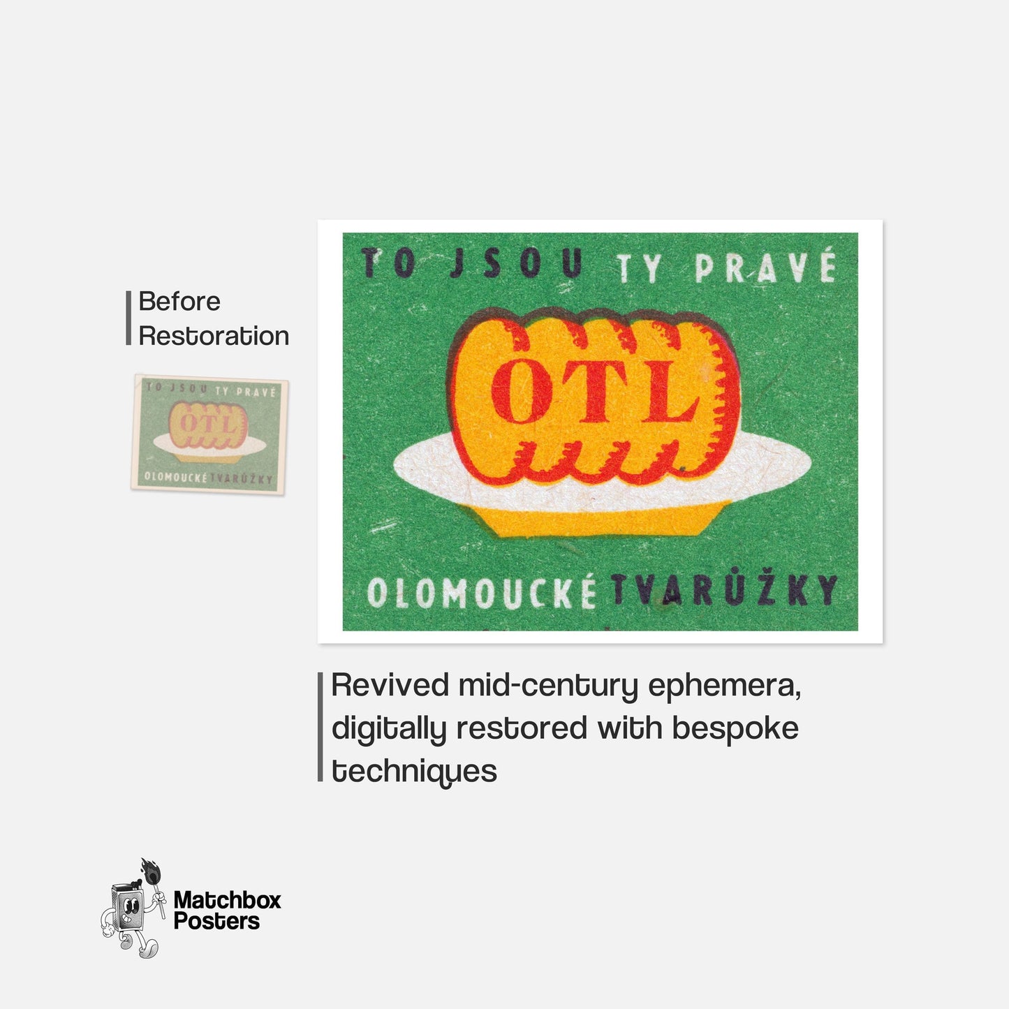 Cheese Czechoslovakia Mid-Century Matchbox Label - vintage matchbox label print - framed wall art preview