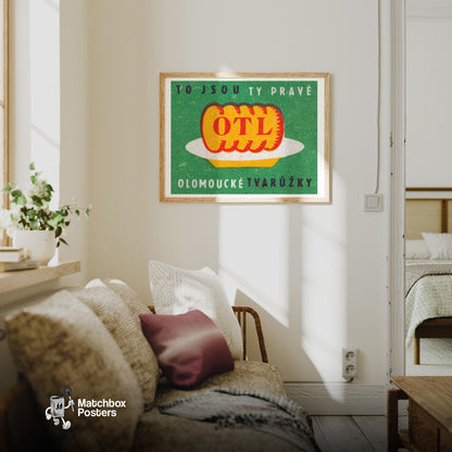 Cheese Czechoslovakia Mid-Century Matchbox Label - vintage matchbox label print - living room mockup