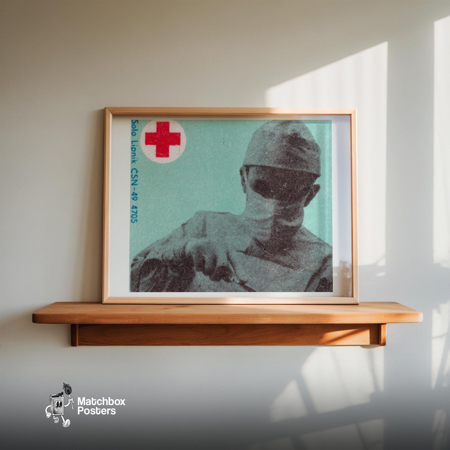 Surgeon with Red Cross - vintage matchbox label print - size comparison