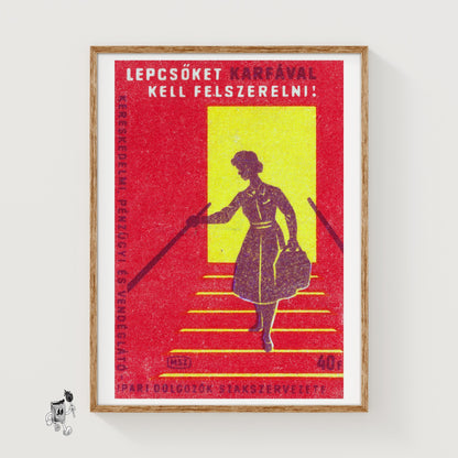 Woman on Stairs - vintage matchbox label print