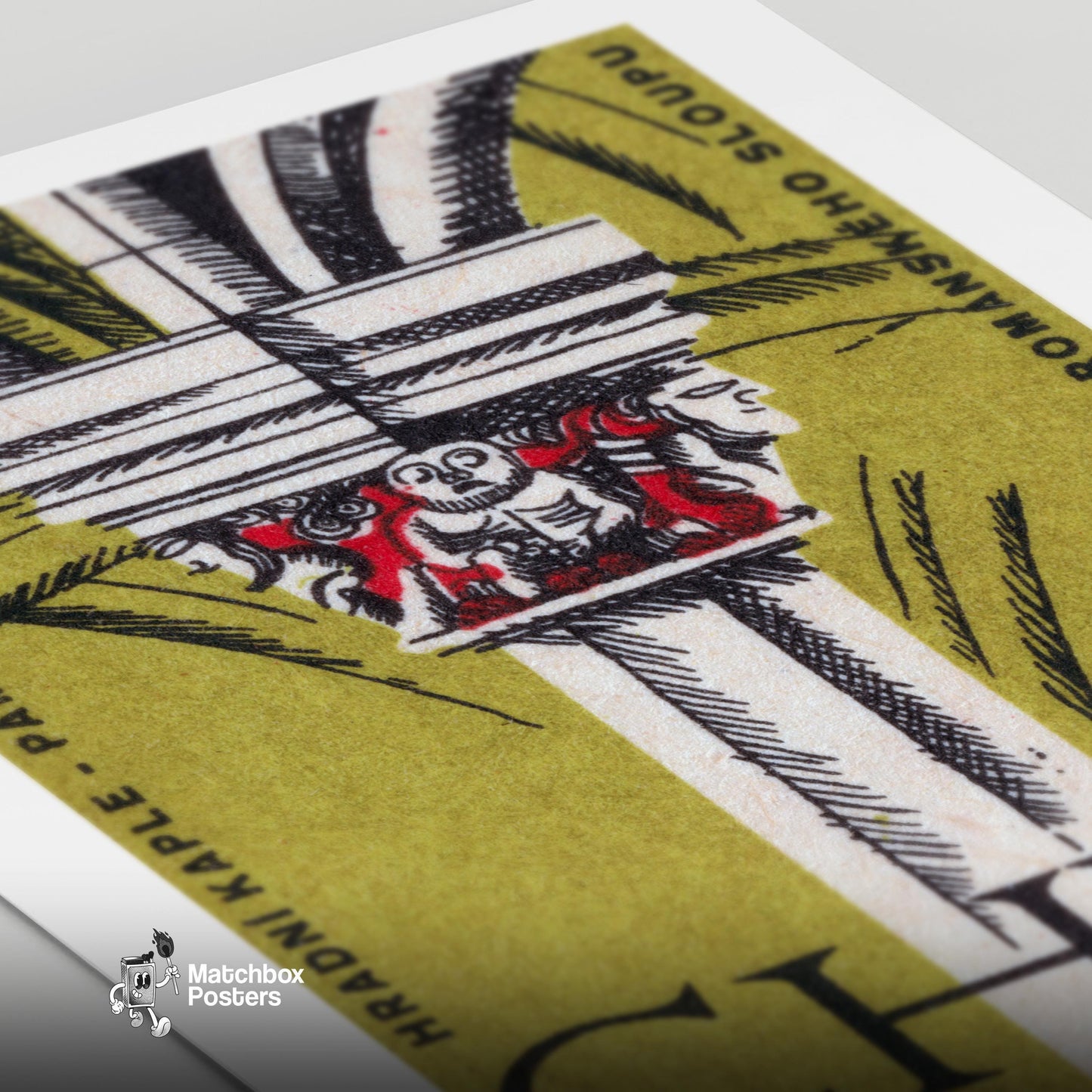 Carved Column - vintage matchbox label print - close-up detail