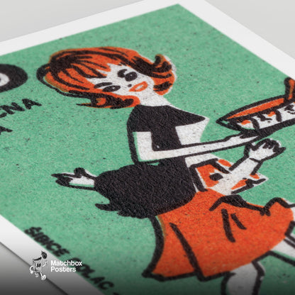 Woman and Child - vintage matchbox label print - close-up detail