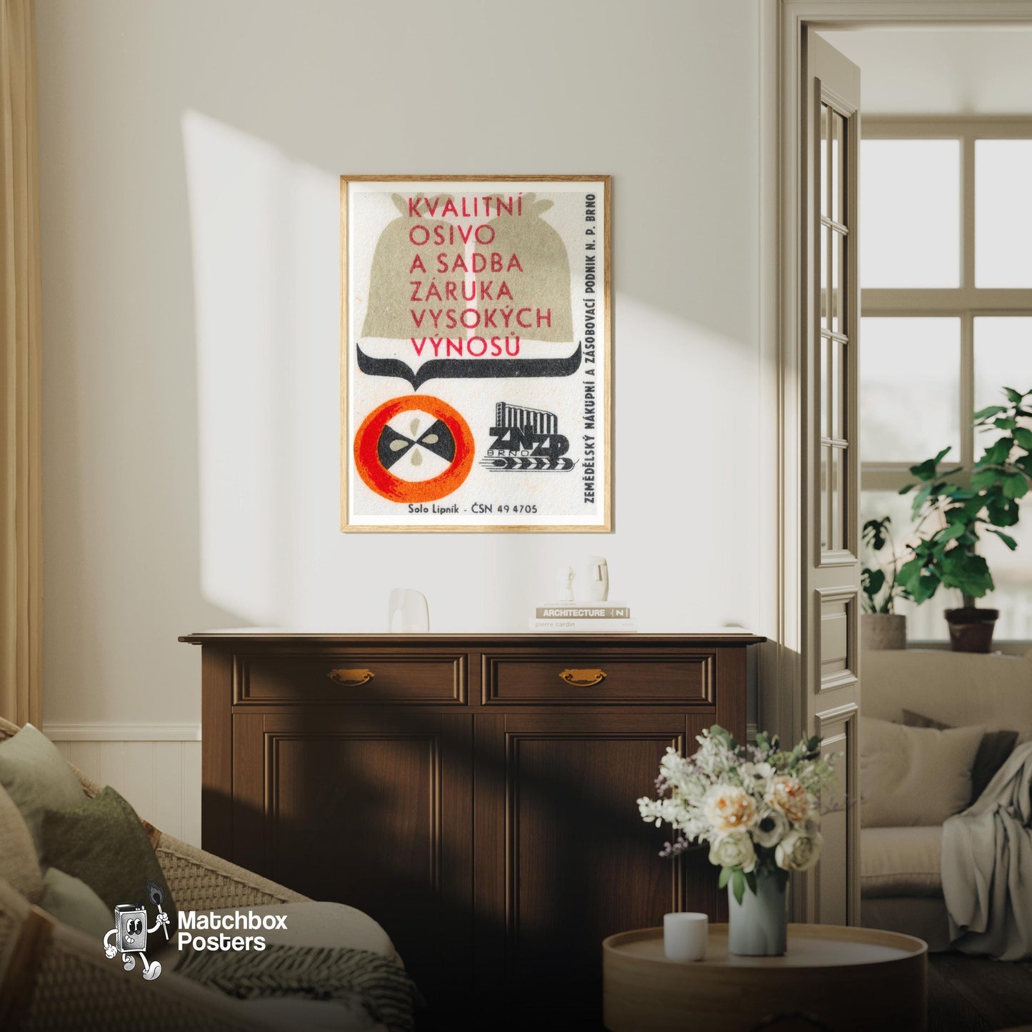 High Quality Seeds for Agriculture - vintage matchbox label print - living room mockup