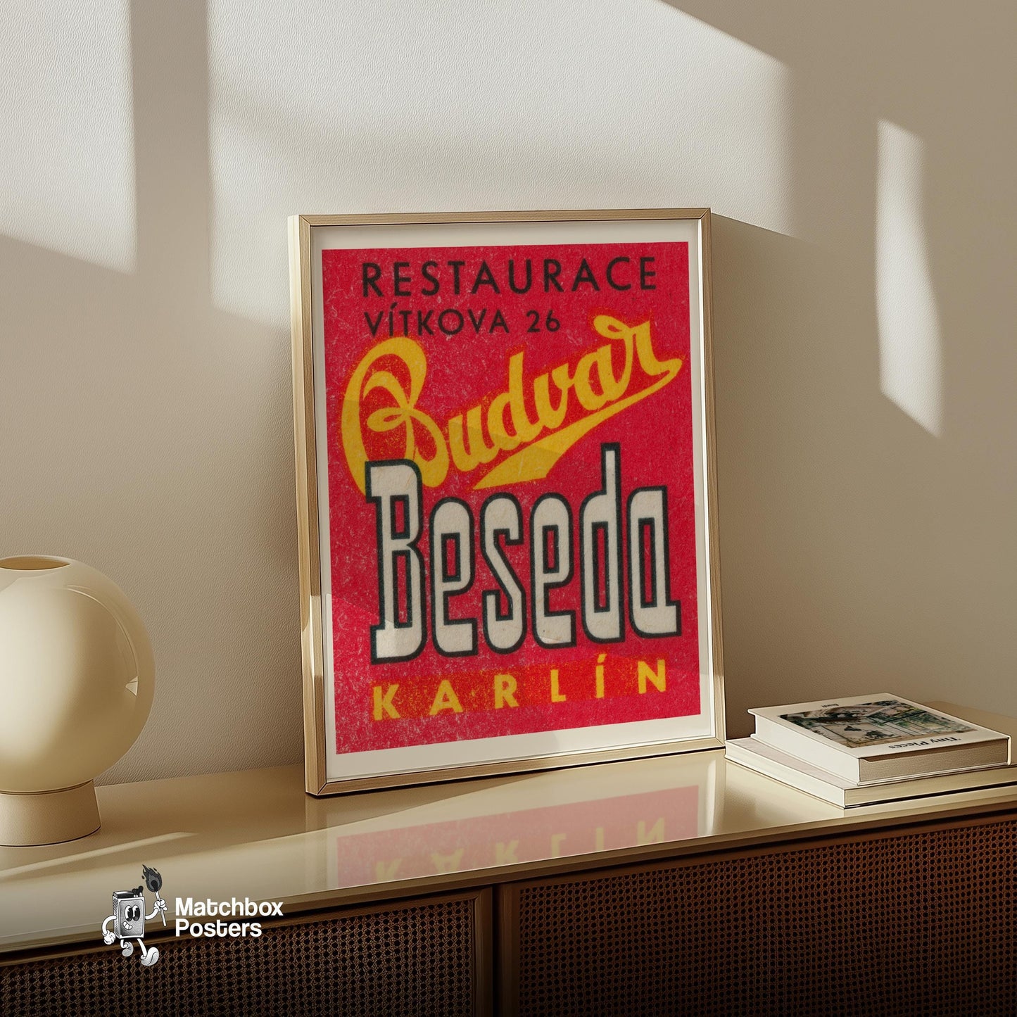 Budvar - vintage matchbox label print - size comparison