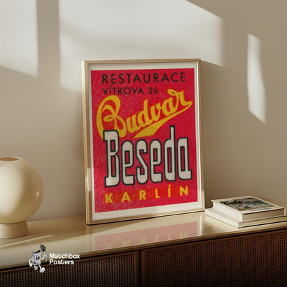 Budvar - vintage matchbox label print - size comparison