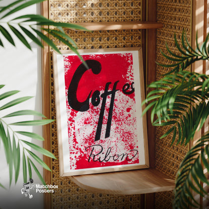 Coffee Ribon - vintage matchbox label print - office wall