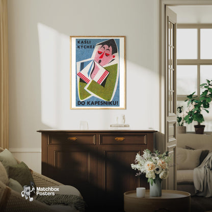Use Handkerchief! - vintage matchbox label print - living room mockup