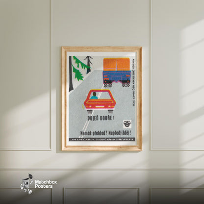 Red Car and Truck - vintage matchbox label print - bedroom mockup