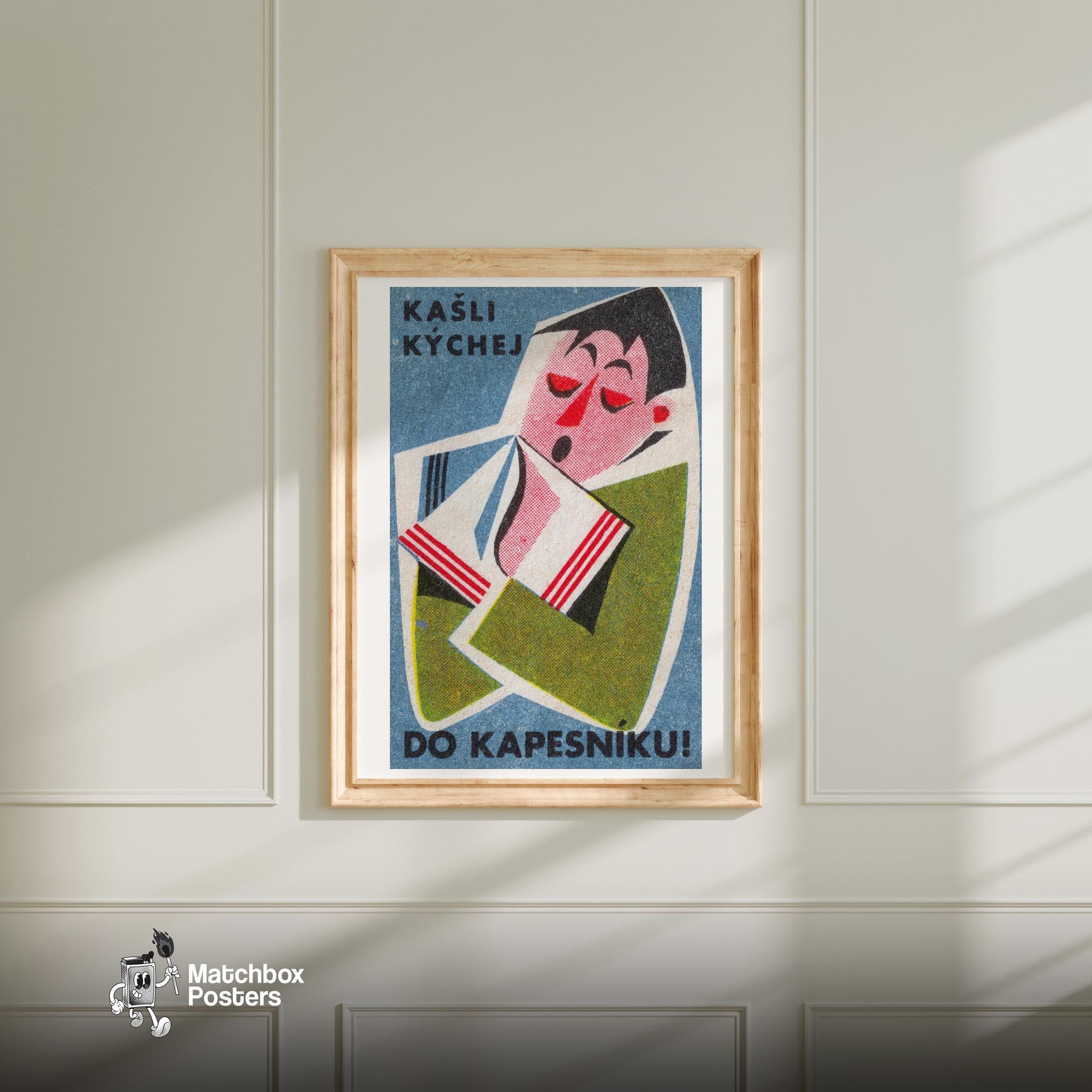 Use Handkerchief! - vintage matchbox label print - bedroom mockup