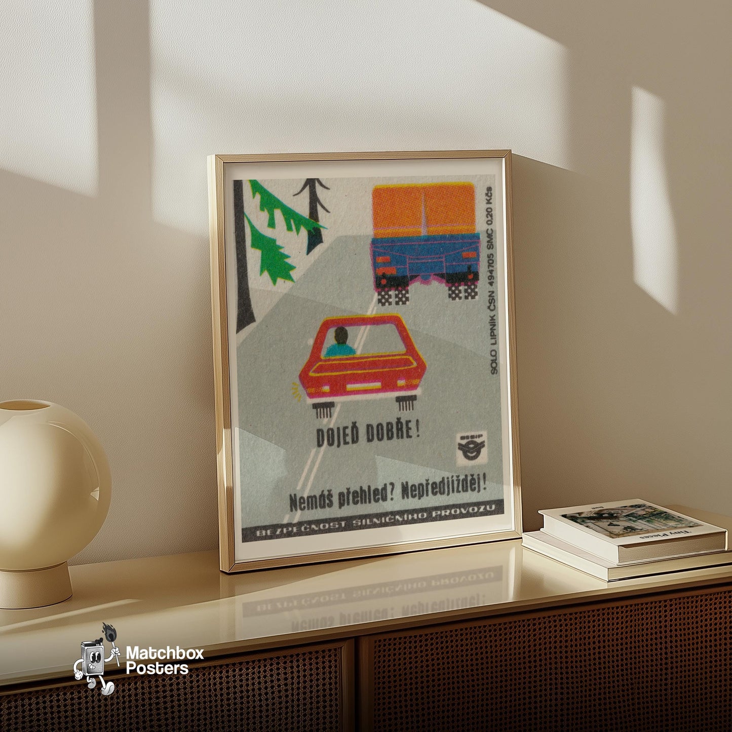 Red Car and Truck - vintage matchbox label print - size comparison