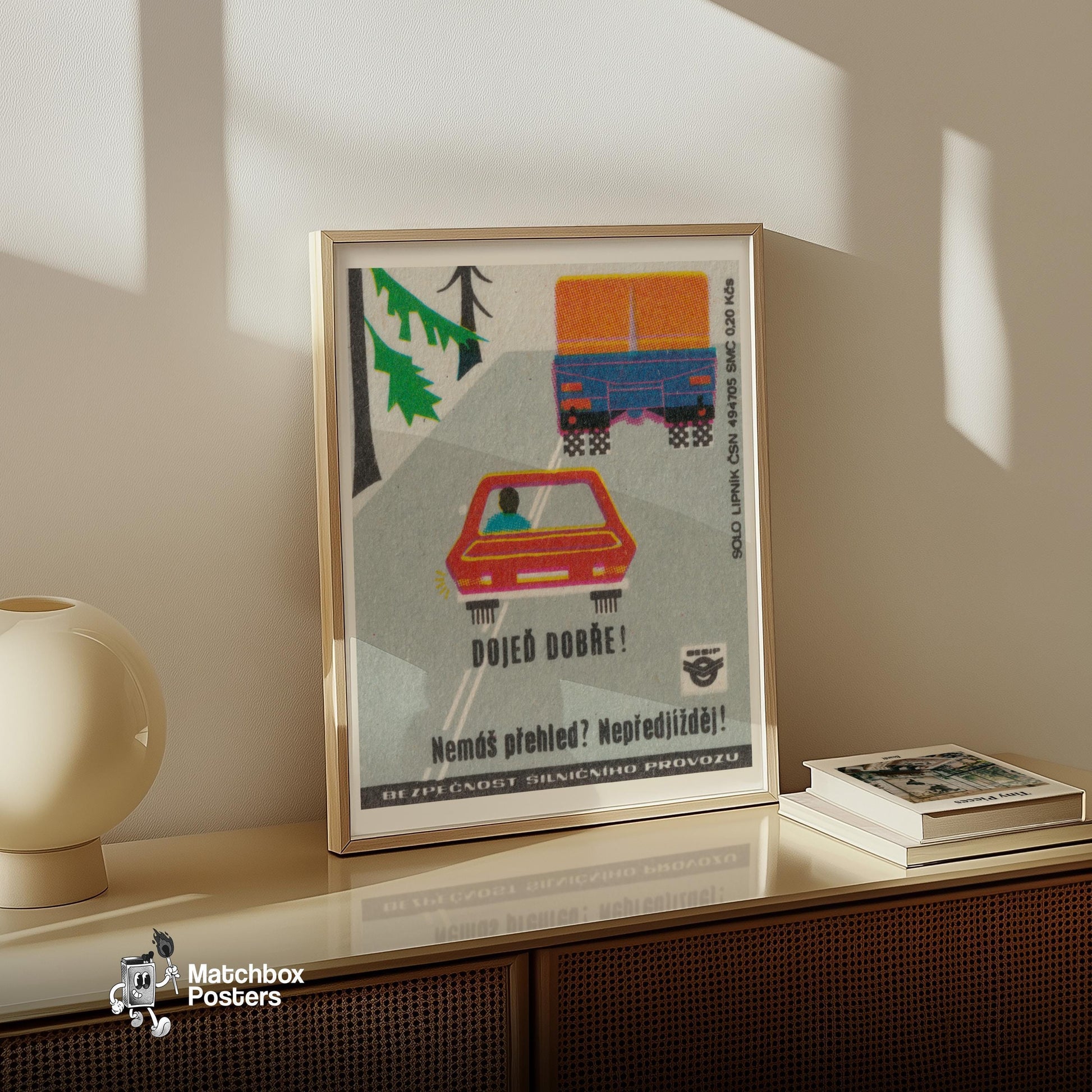 Red Car and Truck - vintage matchbox label print - size comparison