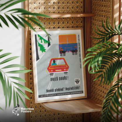 Red Car and Truck - vintage matchbox label print - office wall