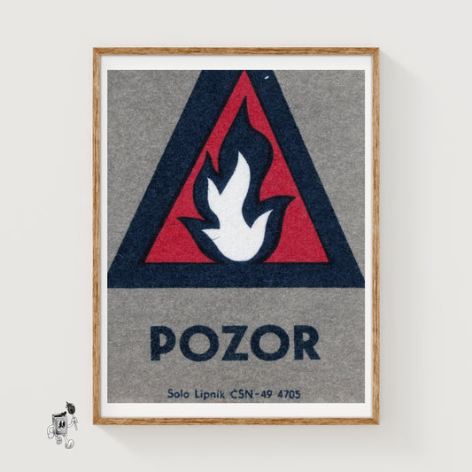 Warning Symbol - vintage matchbox label print