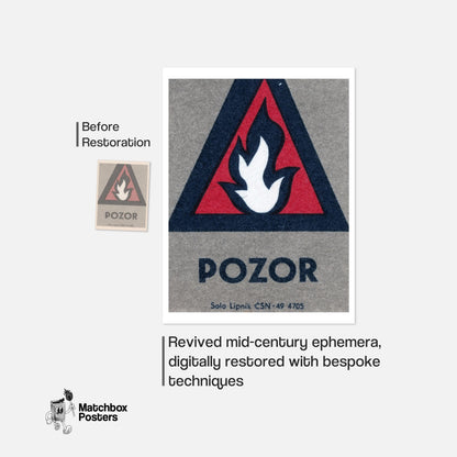 Warning Symbol - vintage matchbox label print - framed wall art preview
