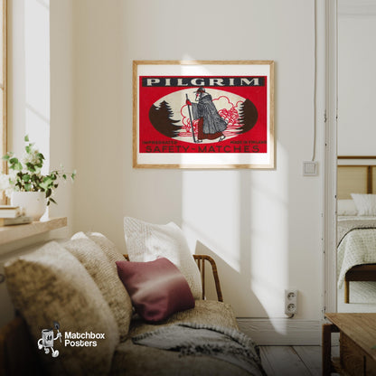 Pilgrim - vintage matchbox label print - living room mockup